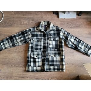 Vtg PENDLETON Cream Wool Check Plaid Blanket Shirt Jacket Mackinaw Hunting